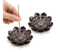 COYUN 2 Piezas Quemador de Incienso de Loto, Porta Incienso de Metal Vintage con 6 Agujeros, Soporte Incienso Varilla para Meditación y Yoga, Incensario Decorativo con Receptor de Cenizas, Bronce