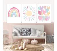 COYUN Juego de 3 pósteres para habitación infantil, decoración de pared, Decoracion Habitacion Bebe, Laminas Decorativas, Arcoiris, Sol, Amar Cuadros de Niña para Habitación Infantil，A4(sin Marco)