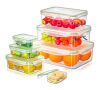 Cozary 14 Piezas Recipientes Herméticos para Alimentos (7 Recipientes, 7 Tapas), Botes Cocina Almacenaje de Plástico, Diseño Apilable, Aptos para Lavavajillas, Microondas y Congelador, Sin BPA