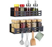 Cozary 2pcs Estante Magnético para Especias en el Frigorífico, Organizador de Especias sin Taladrar con 4 Ganchos Extraíbles, para Cocina, Frigorífico, Microondas, Lavadora, Negro