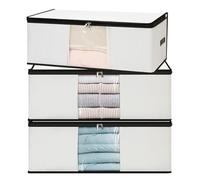 Cozary 3 Piezas 60L Bolsas Almacenaje Ropa, Cajas Almacenaje Ropa Plegable Debajo de la Cama con Ventana Transparente, Bolsas para Guardar, Caja Organizadoras Armario para Mantas, Juguetes