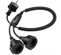 Cozary Alargador Espiral de 2M, Adaptador de 2 Enchufes, Extensible de 0,75M a 2M MAX, para Interior y Exterior, 16A/250V/4000W, IP44, Negro