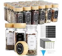 Cozary Botes Especias Cristal - Set de 24 Botes para Especias con Tapa de Bambú, 648 Etiquetas, Especiero con Doble Apertura, Ideal para Cocina y Organización