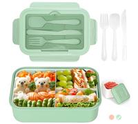 Cozary Fiambrera 1400ml, lunch box con 3 Compartimentos y Cuchara Tenedor Sin BPA Hermetica fugas, bento box para Microondas y Lavavajillas, loncheras para Adultos Niños Escuela Comida Trabajo