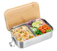 Cozary Fiambrera de Acero Inoxidable con Tapa de Madera, 1000ML Hermética Tartera Comida Trabajo, Prueba de Fugas, Sin BPA, Lunch Box Divisores Ajustables para Trabajo, Escuela, Picnic