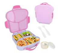 Cozary Fiambrera Infantil con 4 Compartimentos y Salsero,Fiambrera Niños Colegio con Asa de Transporte,Lunch Box Impermeable Diseño de Tostada Sin BPA,para Jardín de Infantes y Escuela(Morado)