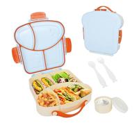 Cozary Fiambrera Infantil con 4 Compartimentos y Salsero,Fiambrera Niños Colegio con Asa de Transporte,Lunch Box Impermeable Diseño de Tostada Adorable Sin BPA,para Jardín de Infantes y Escuela(Azul)