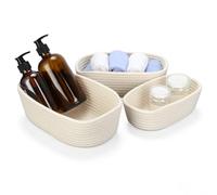 Cozary Juego de Cestas Organizadoras Pequeñas - Para Almacenaje en Baño, Cocina, Dormitorio, Tejidas de Algodón y Decorativas - Diseño Resistente, Set de 3 Piezas