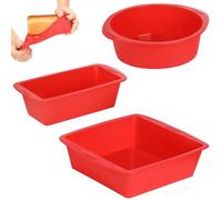 Cozary Molde de Silicona para Repostería, Lote de 3 Piezas - Moldes Alimentarios Antiadherentes para Horno, Microondas y Lavavajillas, Redondo + Rectangular + Cuadrado, Rojo