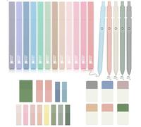 COZCLAM Juego de 17 Subrayadores Pastel, 12 Rotuladores Pastel, 5 Bolígrafos de Gel y Notas Adhesivas, Rotuladores Color Pasteles Material Escolar y Papeleria