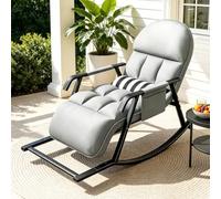 Cozykimo Mecedora de Exterior para salón, sillón Mecedora, reposapiés y Respaldo Ajustables en 5 Posiciones, sillón de Lactancia Acolchado con Bolsillos Laterales para Dormitorio, balcón (Gris)