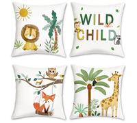 COZZSNUGE Fundas Cojines Niños Animales Fundas de Almohada León Zorro Jirafa Decorativas para Sofá Cama Hogar Habitación para Niños 45 x 45 cm Juego de 4