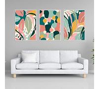 CPGG Juego de 3 Arte de Pared Abstracto Nórdico Póster de Planta de Hoja de Palma Colorida Pintura en Lienzo Decoración de Imagen de Selva Minimalista Botánica Tropical Bohemia-50 * 70Cm (Sin Marco)