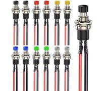 Cpolebev 12 Mini Interruptores Pulsadores Momentáneos de 7 Mm, Precableados, de Encendido/Apagado, Redondos de 2 Pines, Multivoltaje 3 V-230 V/1 A para Ferrocarril.