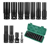 CPROSP 11x Llaves de Vaso Impacto Profundo de 1/2" con Caja, 10, 12, 13, 14, 16, 17, 19, 22, 24 mm, Con adaptador de enchufe y alargadera
