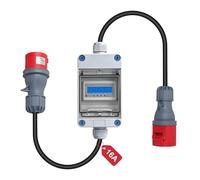 CPROSP Contador Eléctrico Trifásico Móvil 16A 400V, Contador Digital | Cable de 3 m; para Caravana, Vehículos Eléctricos, Camping; IP65; con Enchufe y Acoplamiento CEE