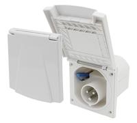 CR-MOESANCO® Enchufe para caravanas CEE - Enchufe de superficie para exteriores de 230 V / 16 A con tapa abatible - Enchufe de 3 polos para caravanas - Para uso en exteriores - IP44 - Blanco