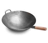 Craft Wok 40 cm grande y pesado en acero de carbono forjado a mano, con mango de madera y acero, de 40 cm (fondo redondo)/731W138
