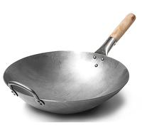 Craft Wok Wok tradicional de acero de carbono forjado a mano, con mango auxiliar de madera y acero (diámetro 35,6 cm, fondo redondo)/731W88