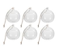 CRAFTHROU Candelabros Colgantes de Vidrio Esféricos Transparentes, Set de 6 Base Plana y Cuerda de Cáñamo, Ideales para Micro Terrarios y Velas de Té