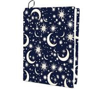 CRASPIRE Moon Star Funda Elástica para Libros Color Azul Marino Lavable Reutilizable Tela de Nailon Grande Protector de Libros de Poliéster Envolturas Elásticas para Cuadernos de 9.4x15.7 Pulgada