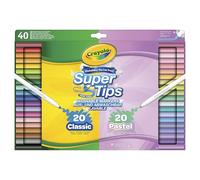 CRAYOLA SuperTips - Marcadores lavables, colores clásicos y pastel (paquete de 40), rotuladores de punta de fieltro de alta calidad que pueden lavar fácilmente la piel y la ropa, para mayores de 3