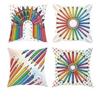 Crayons - Juego de 4 fundas de almohada artísticas con diseño de arcos de puntos, multicolor, de terciopelo suave, lavable, para aula, lectura, decoración de esquina, 14 x 14 pulgadas
