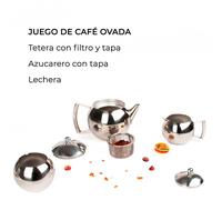 Crc Juego de Té Tetera, Cremera, Azucarero | Acero Inoxidable Clásico | 3 Piezas Ovada
