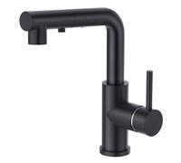 CREA - Grifo de cocina con ducha de 3 funciones, grifo mezclador de cocina con ducha extractible, grifo para cocina o cuarto de baño, grifo lavabo negro giratorio a 360°, negro mate