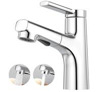 CREA Grifo Lavabo de Baño Extensible, Mezclador Monomando con Ducha, Latón Cromado pulido