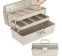 Creahaus Caja de almacenamiento multiusos de 3 capas de 12.5 pulgadas, cajas de almacenamiento para manualidades con compartimentos, caja de herramientas de plástico, caja de almacenamiento de