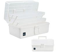 Creahaus Caja de almacenamiento multiusos de 3 capas de 13 pulgadas, caja de almacenamiento para manualidades con compartimentos, caja de herramientas de plástico, caja de almacenamiento de