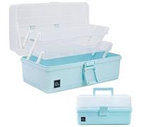 Creahaus Caja de almacenamiento multiusos de 33 cm, con 3 estantes, caja organizadora, caja de manualidades, caja de costura, maletín de medicina, caja de herramientas, maletín de pesca con 2 estantes