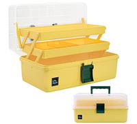Creahaus Caja de almacenamiento multiusos de 33 cm, con 3 estantes, caja organizadora, caja de manualidades, caja de costura, maletín de medicina, caja de herramientas, maletín de pesca con 2 estantes