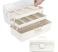 Creahaus Caja de almacenamiento multiusos de 37 cm, con 3 estantes, caja organizadora, caja de manualidades, caja de costura, maletín de medicina, caja de herramientas, maletín de pesca con 2 estantes
