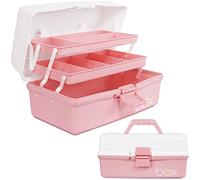 Creahaus Caja de almacenamiento multiusos de tres capas de 30cm, caja de herramientas, estuche de arte y manualidades, organizador de suministros de costura, caja de medicamentos (rosa blanco)