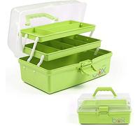 Creahaus Caja de almacenamiento multiusos de tres capas de 30cm, caja de herramientas, estuche de arte y manualidades, organizador de suministros de costura, caja de medicamentos (verde)