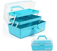 Creahaus Caja de almacenamiento multiusos de tres capas de 30cm, caja de herramientas, estuche de arte y manualidades, organizador de suministros de costura, caja de medicamentos (azul)
