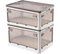 Creahaus Paquete de 2 contenedores de almacenamiento de plástico de 28 L con ruedas, contenedores de almacenamiento apilables de cinco puertas, contenedor organizador, caja de plástico (Blanco)