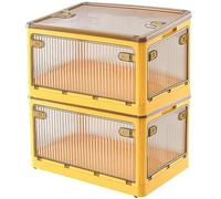 Creahaus Paquete de 2 contenedores de almacenamiento de plástico de 28 L con ruedas, contenedores de almacenamiento apilables de cinco puertas, contenedor organizador, caja de plástico (Amarillo)