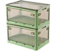 Creahaus Paquete de 2 contenedores de almacenamiento de plástico de 28 L con ruedas, contenedores de almacenamiento apilables de cinco puertas, contenedor organizador, caja de plástico (Verde)