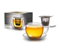 Creano Taza de Té Jumbo XXL de Vidrio de Borosilicato 450ml con Filtro de Acero Inoxidable y Tapa - Taza de Desayuno Grande y Robusta