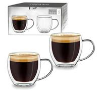 Creano Vasos de Doble Pared „Modelo Alto“ con Asa de Vidrio de Borosilicato Aislantes para Café y Té 400ml - Juego de 6 Vasos