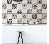 CREARREDA Adhesivos para baldosas azulejos Diseño oriental, 20 Piezas 15_x_15 cm, Vinilo Autoadhesivo Impermeable Decoración Baños y Cocinas, Made in Italy
