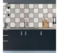 CREARREDA Adhesivos para baldosas azulejos Efecto arena, 24 Piezas 10_x_10 cm, Vinilo Autoadhesivo Impermeable Decoración Baños y Cocinas, Made in Italy