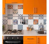 CREARREDA Adhesivos para baldosas azulejos florales, 24 Piezas 10_x_10 cm, Vinilo Autoadhesivo Impermeable Decoración Baños y Cocinas, Made in Italy