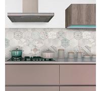 CREARREDA Panel protector antisalpicaduras cocina adhesivo de pared Beige Hexagons 180x60cm 100% made in Italy con tinta no tòxica, ignìfuga y resistente al agua