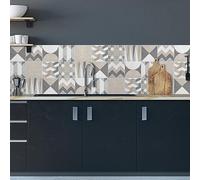 CREARREDA Panel protector antisalpicaduras cocina adhesivo de pared Geometric Tiles 180x60cm 100% made in Italy con tinta no tòxica, ignìfuga y resistente al agua