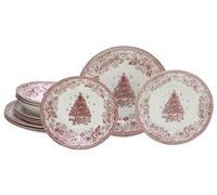 CreaTable, 17049, Serie Tannenbaum Rot, 12-teiliges Geschirrset, Teller Set aus Steingut