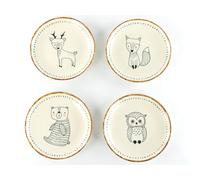 CreaTable, 24703 Serie Friends des Waldes - Juego de 4 platos de gres, apto para lavavajillas y microondas, producción de calidad